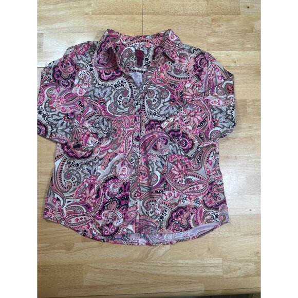 212 Paisley Button-down shirt Pink and Beige Size Petite Large - Picture 6 of 8